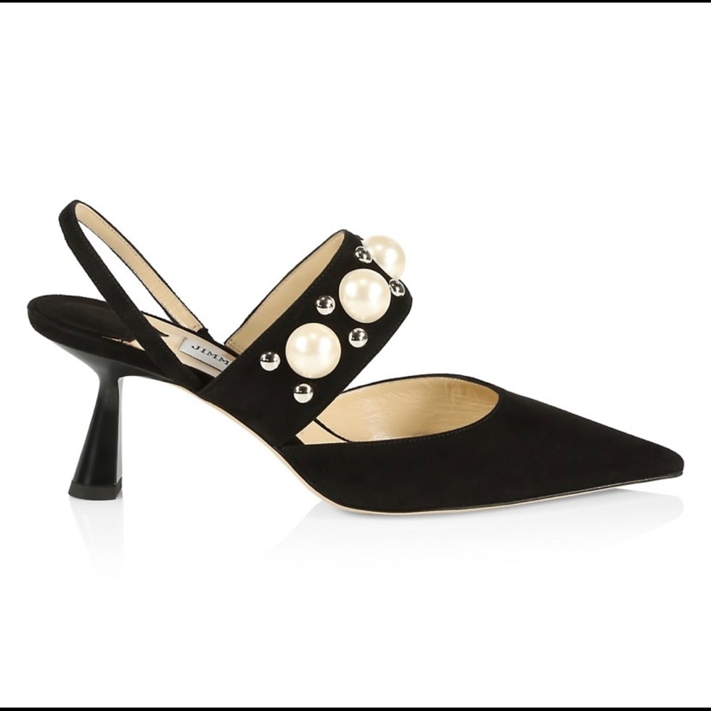 NWT Jimmy Choo Breslin Embellished Suede Slingback Pumps Black